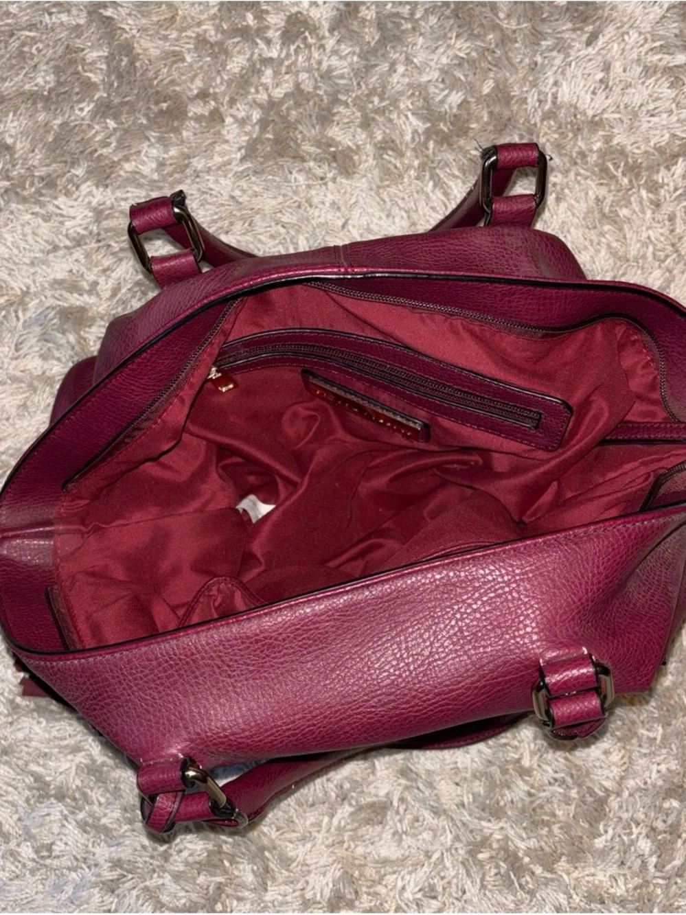 Sondra Roberts Burgundy Leather Satchel with Tassel